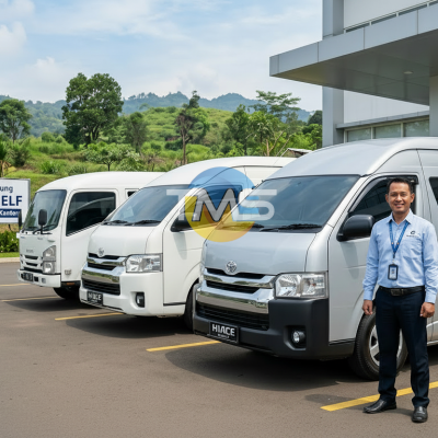 Layanan rental mobil Bandung spesialis jemputan karyawan dengan armada Toyota Hiace dan Elf Long profesional.